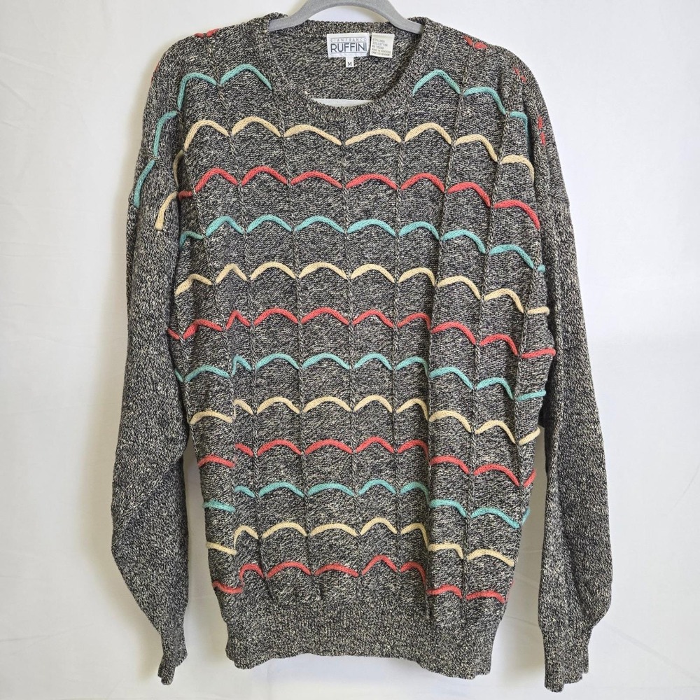 Gianfranco Ruffini Linen‎ Blend Textured Pattern Crewneck Sweater, Medium Vtg